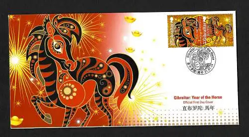 Gibraltar: 2014 Jahr des Pferdes, Year of the Horse, FDC