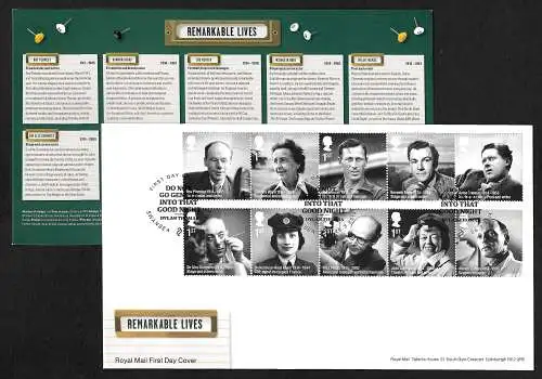 GB: Remarkable Lives 2014, FDC mit Einlageblatt