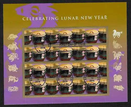 USA: 2014 Celebrating Lunar New Year, sheet - FDC Année du cheval/horses