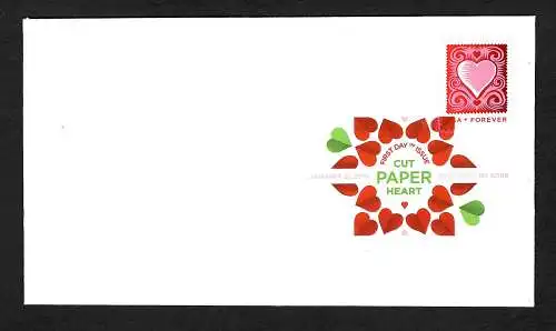 USA: 2014 Cut paper Heart, Herz, FDC New York NY, Farbstempel