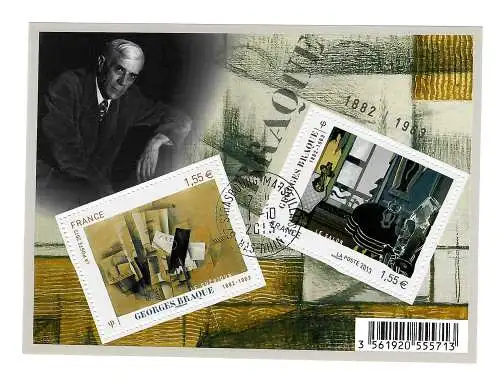 France: Georges Braque, 50e anniversaire de la mort, cacheté bloc, #5678-5679