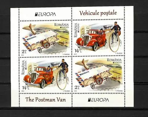 Rumänien: The Postman Van, Postfahrzeuge, Europa, Block postfrisch