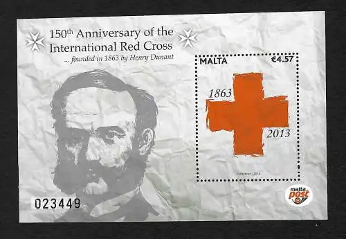 Malte: 100 ans de Croix-Rouge - Henry Dunant, bloc frais