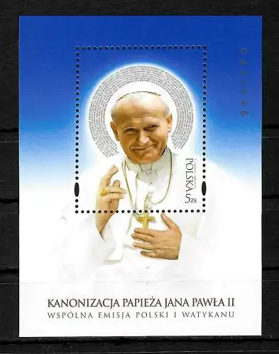 Polen: Heiligsprechung Papst Johnes Paul II, postfrisch