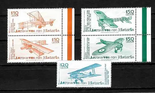 Chile: Aeronaves con Historia, frühe Motorflugzeuge, 5x Briefmarken postfrisch