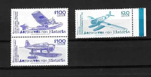 Chile: Aeronaves con Historia, Wasserflugzeuge, 3x Briefmarken postfrisch