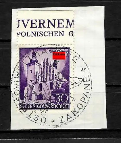 GG Generalgouvernement: MiNr. 46 mit seltenem Sonderstempel S8, Zakopane, BPP 