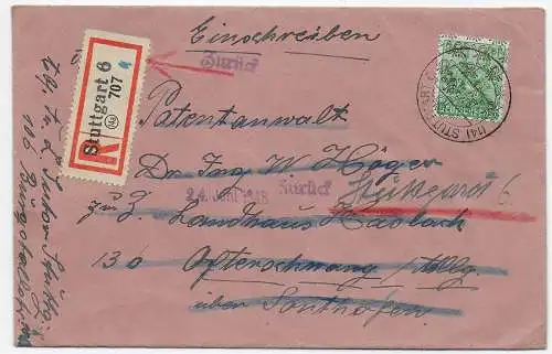 Stuttgart: lettre recommandée Freiterschwang/Sonthofen et retour, 1948, Min., 51II