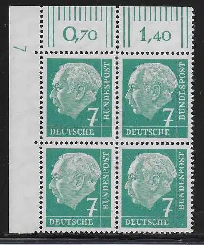 Bund: MiNr. 181 DKZ 7, postfrisch, Eckrand VE1