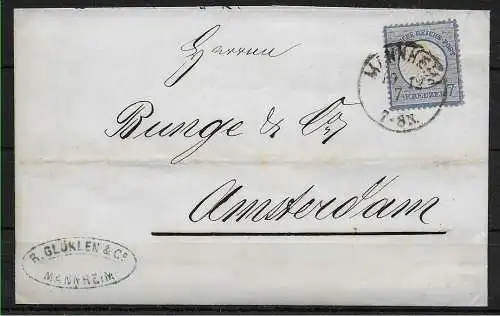 DR: Min. 10 EF sur lettre de Mannheim à Amsterdam, 1873