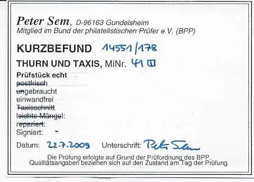 Thurn und Taxis: MiNr. 41, waagrechtes Paar, gestempelt, BPP Befund