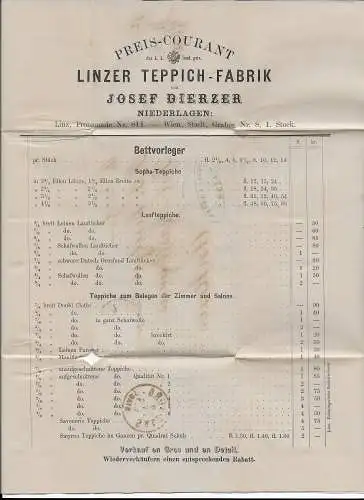 Österreich: Linz nach Unkens/Salzburg, Teppichfabrik, Spinnerei, Preisliste