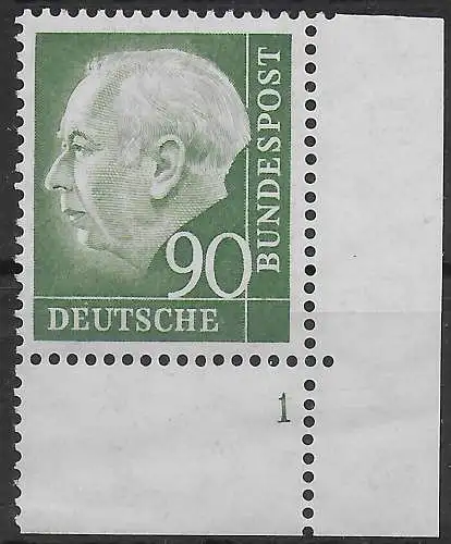 Bund: MiNr. 193, postfrisch, schwacher Falz im Rand, Sektor Nr. 1