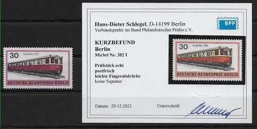 Berlin: MiNr. 382 I, postfrisch, BPP Befund