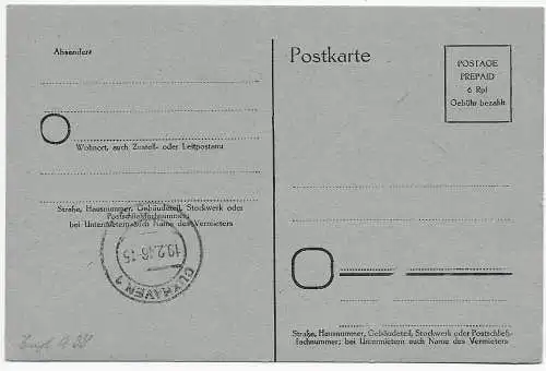 Britische Zone: Postkarte Prepaid Cuxhaven 1946