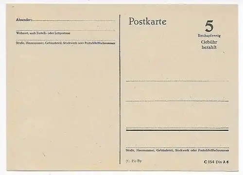 Carte postale 5 Rpfg - frais payés, blanc