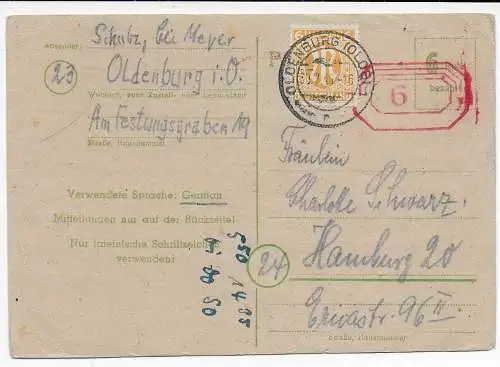 BiZone: Carte postale Odenburg vers Hambourg, 1945 PA 16