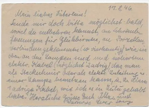 Postkarte Pinneberg nach Birkenwerder-Briese, 1946