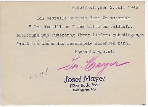 Franz Zone: Carte postale numéro 835 AI de Radolfzell à Berlin 1945