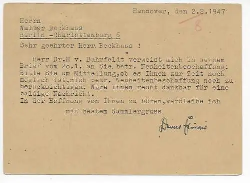 Postkarte Buschriede nach Berlin 1947