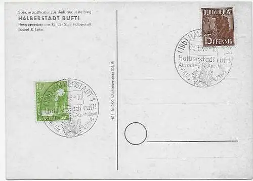 Halberstadt: Sonderstempel auf Sonderkarte Aufbau Ausstellung 1948