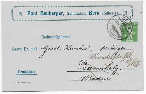 Schweiz: Bern 1909 nach Bannholz, Weiterleitung: Alpenmilch Pastillen 