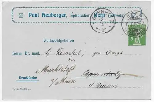 Schweiz: Bern 1910 nach Bannholz, Drucksache: Alpenmilch Pastillen, Marktstedt