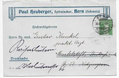 Schweiz: Bern 1910 nach Marktstedt, Drucksache: Heuberger Kephirpastillen