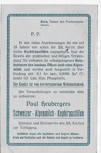 Suisse: Berne 1912 d'après Marktstedt, Heuberger Kephirpastillen, Stichtschichtsicht