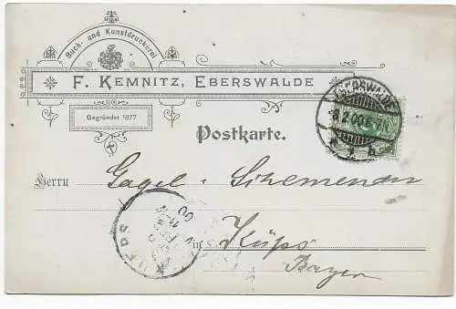 DR: Kunstdruckerei Eberswalde nach Küps, 1900