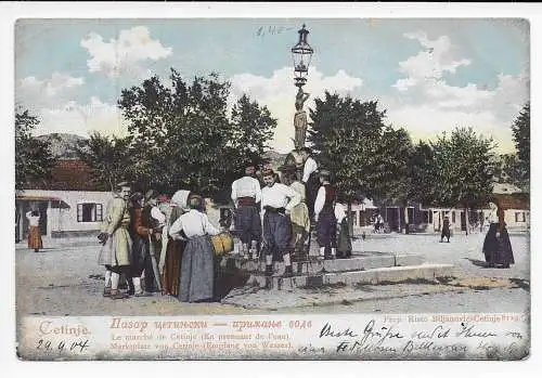 Montenegro: Ansichtskarte Cetinje Marktplatz nach Halle a. S. 1904