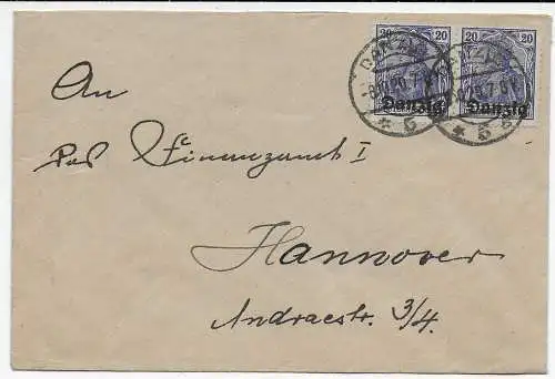 Gdansk: Lettre 1920 au Trésor de Hanovre