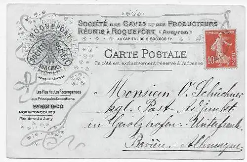Frankreich: Werbekarte Käse - Roquefort, Route de Millau au Rozier-Peyreleau,