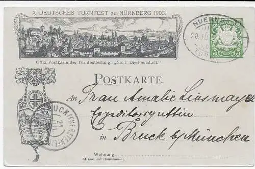 DR: X. Deutsches Turnfest, Nürnberg 1903, Sonderstempel, Sonderkarte