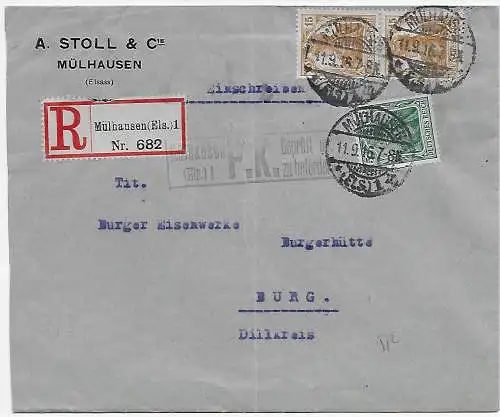 DR: Mülhausen/Els 1916 vers Burg/Dillkreis, censure MulhausEN