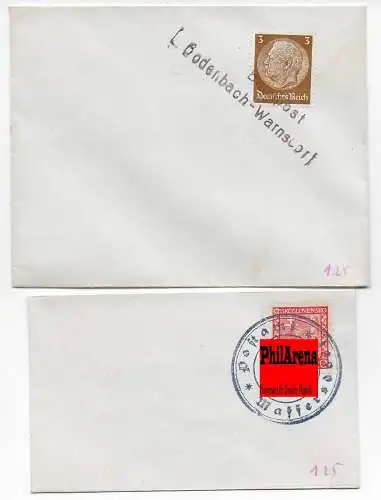 Sudetenland: 1x Bahnpost Bodenbach-Warnsdorf, 1 x Postamt Wasserdorf 1938