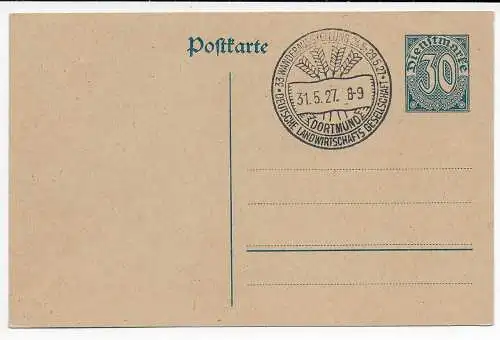 DR: Dienst - Ganzsache mit Sonderstempel Wanderausstellung Landwirtschaft 1927