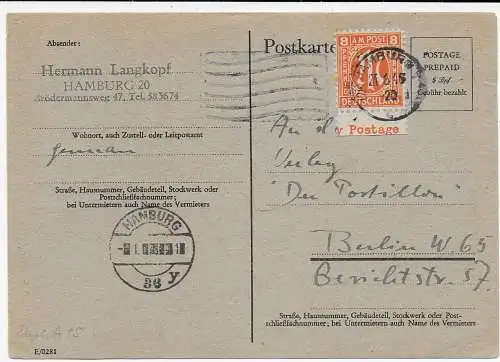 BiZone: Postkarte 1945 Hamburg nach Berlin