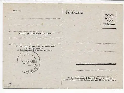 BiZone: Postkarte blanko 1946 Cuxhaven