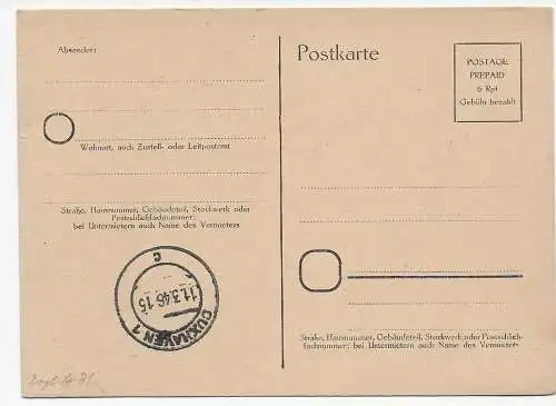 BiZone: carte postale blanko 11.3.1946 Cuxhaven