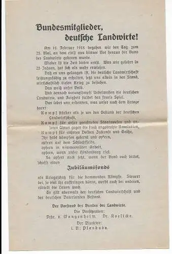 Nürnberg Franko Bezahlt: Bund der Landwirte nach Wasenmühle 1917, Inhalt