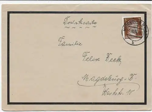 DR: Lettre de deuil Chose imprimée Lettre locale Magdeburg: Erreur de cachet en 1954, contenu