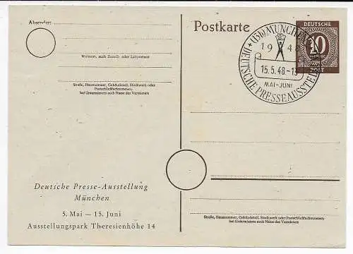 Carte spéciale Exposition de presse allemande Munich, 1948