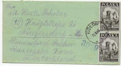 Polen: Brief 1946 nach Neugersdorf, frühe Post, Zensur