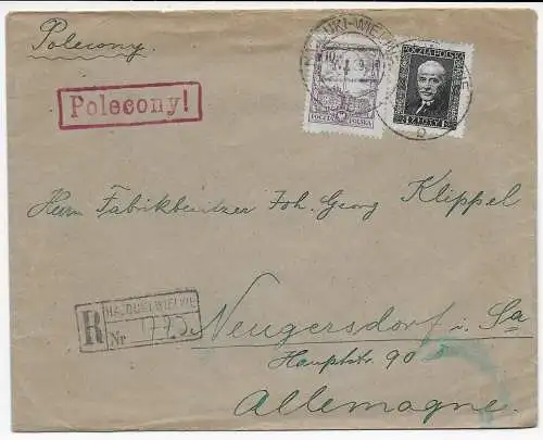 Pologne: Lettre recommandé Bismarkhütte vers Neugersdorf, 1929