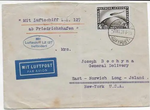 DR: Luftpost mit LZ127 nach New York, USA, 1928 - Zeppelin