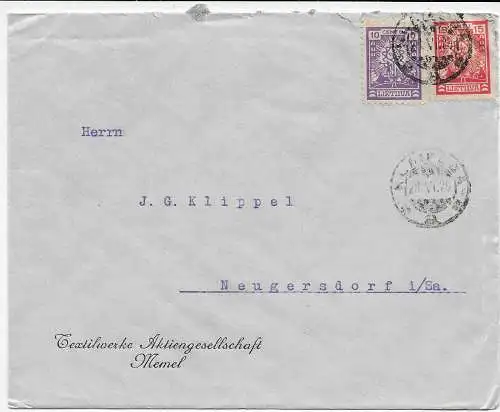 Lituanie: Lettre 1925 à Neugersdorf