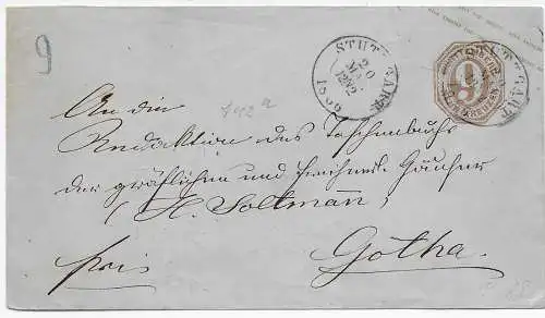 Wurtemberg: Lettre de Stuttgart à Gotha 1886