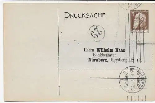 Bayern: Drucksache Nürnberg 1911: Rückseite: Briefmarkensammlerverein Nürnberg