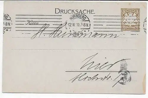 Bayern: Drucksache Nürnberg 1910: Rückseite: Briefmarkensammlerverein Nürnberg